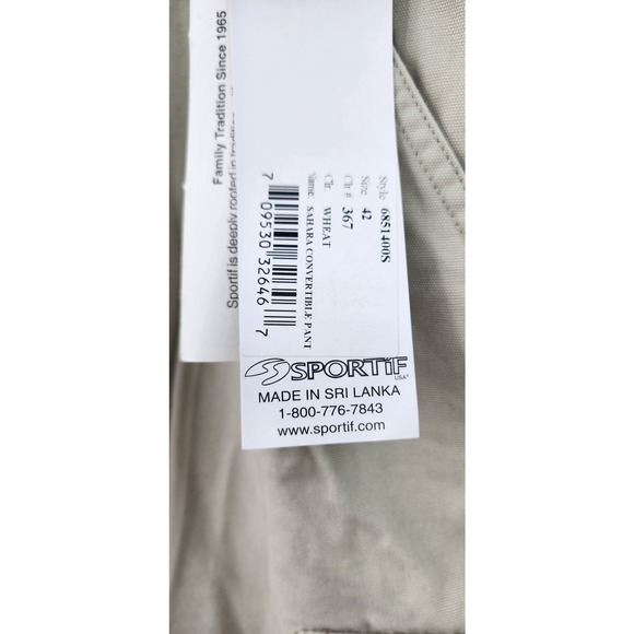 New NWT Sportif Sahara Convertible Pants In Wheat Size 42 - Picture 10 of 10